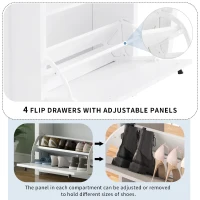 Modern Slim Shoe Cabinet Set with 4 Flip Drawers, Wood Grain Pattern Top, Adjustable Panels, Shoe Rack for Hallway, White(m-6)