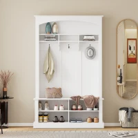 47.5'' Wide Hall Tree with Shoe Storage, 3 Hanging Hooks, Adjustable Shelves, and Multi-Functional Design for Hallway, White(m-4)