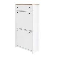 Modern Slim Shoe Cabinet Set with 4 Flip Drawers, Wood Grain Pattern Top, Adjustable Panels, Shoe Rack for Hallway, White(m-13)
