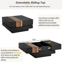 Vinsetto 31.5'' Square Coffee Table with Sliding Tabletop, High Gloss Finish, Hidden Storage Compartment, Extendable to 45.5'', Black(m-7)