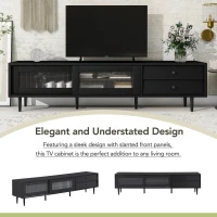 Vinsetto Chic Elegant Design TV Stand with Sliding Fluted Glass Doors, Media Console for TVs Up to 75", Modern TV Cabinet with Ample Storage Space, Black(m-5)