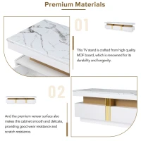 Vinsetto Luxury TV Stand with High Gloss Faux Marble Top for TVs Up to 78", Media Console with Golden Panel Design and 3 Drawers, White+Gold(m-8)