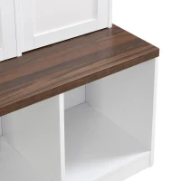 Vinsetto Multi-Functional Hall Tree with 4 Hidden Hanging Hooks, Brown Wood Grain Bench, Multiple Storage Spaces, 59" L x 15.5" W x 75" H, White(m-12)