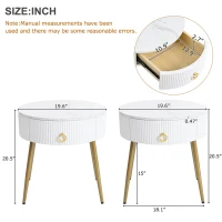 Vinsetto Set of 2 Modern End Tables with Storage, Faux Marble Tabletops, Fluted Panels, and Golden Legs, 19.5" L x 19.5" W x 20.5" H, White+Gold(m-3)