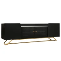 Vinsetto Sleek Design TV Stand with Fluted Glass, Faux Marble Top, and Gold Frame Base, Fits TVs Up to 70", 63.5" L x 12.5" W x 19" H, Black(m-12)