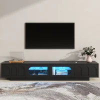 Vinsetto TV Stand with Fluted Tempered Glass Doors for TVs Up to 95", Media Console with APP-Controlled LED Light, 87" L x 16" W x 16" H, Black(m-4)