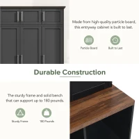 Vinsetto Multi-Functional Hall Tree with 4 Hidden Hanging Hooks, Brown Wood Grain Bench, Multiple Storage Spaces, 59" L x 15.5" W x 75" H, Black(m-8)