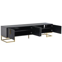 Vinsetto Modern TV Stand with Metal Legs and Gold Handles for TVs Up to 80", Media Console Table with Cabinets and Adjustable Shelves, Black+Gold(m-12)