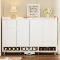 Sleek and Contemporary Shoe Cabinet with Adjustable Shelves, Solid Wood Legs, and Ample Storage, 55.5" L x 14" W x 39.5" H, White(m-4)