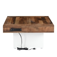 Farmhouse Wood Coffee Table with 2 USB Ports and Outlets, LED Light, Anti-Slip Foot Pads, Spliced Wood Grain, 31.5" L x 31.5" W x 16.5" H, White