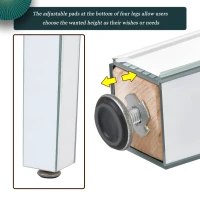 Modern Glass Mirrored Side Table with Crystal Design and Adjustable Height Legs, Easy Assembly End Table, 15" L x 15" W x 22.5" H, Silver(m-8)