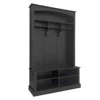 47.5'' Wide Hall Tree with Shoe Storage, 3 Hanging Hooks, Adjustable Shelves, and Multi-Functional Design, 47.5" L x 16" W x 75.5" H, Black(m-13)