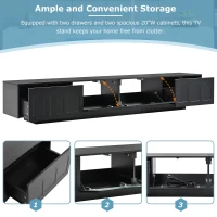 Vinsetto TV Stand with Fluted Tempered Glass Doors for TVs Up to 95", Media Console with APP-Controlled LED Light, 87" L x 16" W x 16" H, Black(m-9)