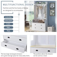 Vinsetto Vintage Style Hallway Coat Rack with 5 Metal Hooks and 2 Large Drawers, MDF Veneer, 38.5" Wide, White(m-7)