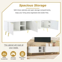 Vinsetto Modern Minimalist Geometric TV Stand with Metal Handles and Gold Legs, Fits TVs Up to 80", Multi-functional TV Stand with Storage Cabinets, White+Gold(m-6)