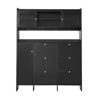 Vinsetto Multifunctional Shoe Cabinet with Storage Shelf, 6 Drawers, 4 Hooks and Tempered Glass Doors, Modern Hall Tree, 62" L x 7" W x 82" H, Black