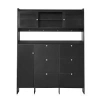 Vinsetto Multifunctional Shoe Cabinet with Storage Shelf, 6 Drawers, 4 Hooks and Tempered Glass Doors, Modern Hall Tree, 62" L x 7" W x 82" H, Black(m-2)