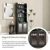 Vinsetto Elegant Tall Cabinet with Acrylic Door, Adjustable Shelves, and Graceful Curves, 27.5" L x 14.5" W x 78.5" H, Black(m-7)