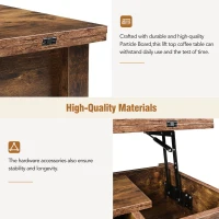 Lift Top Coffee Table with Multi-Functional Open Shelves, Modern Lift Tabletop Dining Table for Living Room, Home Office, Rustic Brown(m-10)
