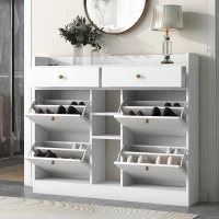 Vinsetto Modern Shoe Cabinet with 4 Flip Drawers, 2-Tier Shoe Storage Organizer, Shoe Rack for Entrance Hallway, 50.5" L x 9.5" W x 42.5" H, White(m-1)