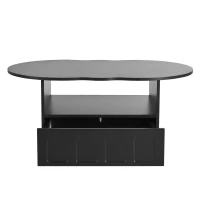 Vinsetto Coffee Table with Cloud Top, 2 Brake Wheels, Drawer, and Large Storage, 39.5" L x 23.5" W x 17.5" H, Black(m-13)