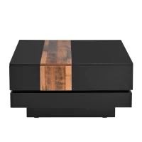 Vinsetto 31.5'' Square Coffee Table with Sliding Tabletop, High Gloss Finish, Hidden Storage Compartment, Extendable to 45.5'', Black(m-13)