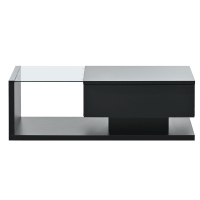Modern Coffee Table with Tempered Glass, Wooden Cocktail Table with High-Gloss UV Surface, 2-Tier Rectangle Center Table for Living Room, Black
