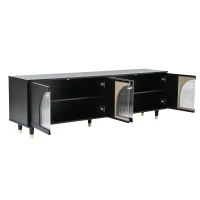 Contemporary TV Stand with Adjustable Shelves for TVs Up to 78", Media Console with Gold Handles and Fluted Glass Doors, Black(m-12)