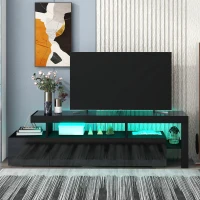 Vinsetto Modern 16-Color LED TV Stand Fits Up to 70" TV, High Gloss Entertainment Center with DVD Shelf, 73" L x 15.5" W x 19.5" H, Black(m-4)