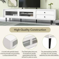 Vinsetto Chic Elegant Design TV Stand with Sliding Fluted Glass Doors, Slanted Drawers Media Console for TVs Up to 75", TV Cabinet with Storage Space, White(m-6)