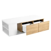 Vinsetto Extendable Coffee Table with 2 Storage Drawers, Dual-tone Wood Center Table with Sliding Tabletop, Multi-functional Hidden Storage, White(m-13)