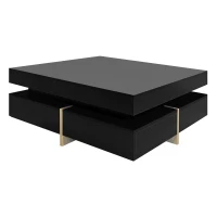 Vinsetto Modern High Gloss Coffee Table with 4 Drawers, Multi-Storage Square Cocktail Tea Table with Wood Grain Legs, 31.5''x31.5'', Black(m-2)