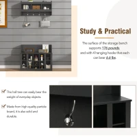 Shoe Cabinet Storage with Shelves and 4 Hooks, Elegant Hall Tree with Wall Mounted Coat Rack, Entryway Organizer for Hallway, Mudroom, Black(m-8)