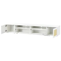 Vinsetto Modern TV Stand Fits TVs Up to 90" with Push to Open Doors, LED Lights, Rattan Style Entertainment Center, 82.5" L x 15.5" W x 14" H, White(m-13)