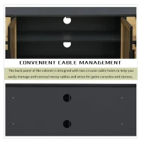 Vinsetto Elegant Rattan TV Stand for TVs up to 65", Boho Style Media Console with Adjustable Shelves, Cable Management, Steel Gray(m-7)