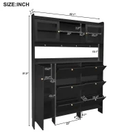 Vinsetto Multifunctional Shoe Cabinet with Storage Shelf, 6 Drawers, 4 Hooks and Tempered Glass Doors, Modern Hall Tree, 62" L x 7" W x 82" H, Black(m-3)