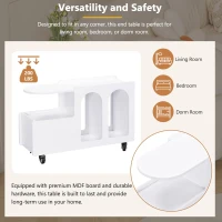 Mobile Multi-Layer Storage End Table with Lockable Wheels, Cream Style Side Table, 12" Narrow Nightstand, 31.5" L x 12" W x 21.5" H, White(m-8)