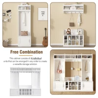 Vinsetto 4-in-1 Wide Storage Hall Tree with Bench and Shoe Cubbies, Multi-functional Entryway Coat Rack, 82.5" L x 15.5" W x 78.5" H, White(m-5)