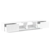TV Stand with Fluted Tempered Glass Doors for TVs Up to 95", Media Console with APP-Controlled LED Light, 87" L x 16" W x 16" H, White(m-13)