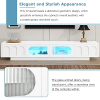 TV Stand with Fluted Tempered Glass Doors for TVs Up to 95", Media Console with APP-Controlled LED Light, 87" L x 16" W x 16" H, White(m-6)