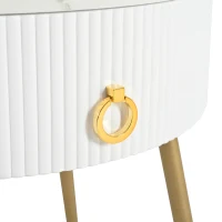 Vinsetto Set of 2 Modern End Tables with Storage, Faux Marble Tabletops, Fluted Panels, and Golden Legs, 19.5" L x 19.5" W x 20.5" H, White+Gold(m-8)