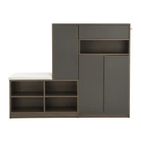2-in-1 Shoe Storage Bench & Cabinet, Multi-functional Shoe Rack with Padded Seat and Adjustable Shelves, 55.5" L x 14" W x 43.5" H, Dark Gray(m-2)