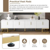 Vinsetto Modern TV Stand with Metal Legs and Gold Handles for TVs Up to 80", Media Console Table with Cabinets and Adjustable Shelves, White+Gold(m-5)
