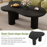 Cloud Coffee Table with 1.5" Thick Tabletop, 3 Sturdy Legs, Irregular End Table for Living Room, Easy Assembly, 44" L x 26" W x 15.5" H, Black(m-6)