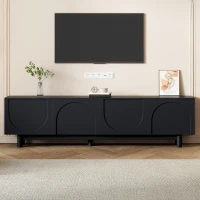 Vinsetto Graceful TV Stand with Arch Cabinets for TVs Up to 78", Minimalist Entertainment Center with Solid Wood Legs and Adjustable Shelves, Black(m-4)