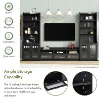 Vinsetto Modern Multifunctional TV Stand Set for TVs Up to 65" with Acrylic Board Door, Tall Cabinets, Chic Elegant Entertainment Wall Unit, Black(m-7)