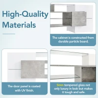 Unique Shape TV Stand for TVs Up to 88" with 2 Illuminated Glass Shelves, High Gloss Entertainment Center, LED Color Changing Lights, Gray(m-9)