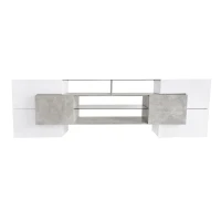 Unique Shape TV Stand for TVs Up to 88" with 2 Illuminated Glass Shelves, High Gloss Entertainment Center, LED Color Changing Lights, Gray(m-2)