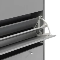 Vinsetto Narrow Design Shoe Cabinet with 3 Flip Drawers, Wood Grain Top, Adjustable Shelves, and Hooks, 31.5" L x 9.5" W x 48" H, Grey(m-9)