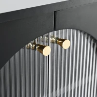 Contemporary TV Stand with Adjustable Shelves for TVs Up to 78", Media Console with Gold Handles and Fluted Glass Doors, Black(m-10)